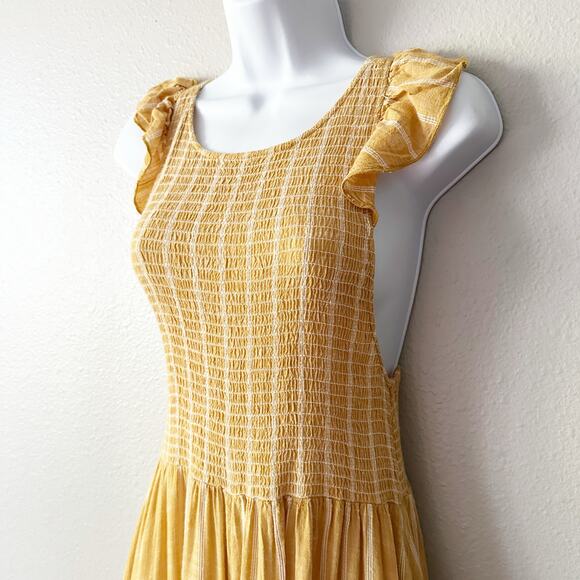 Free People Yellow Smocked Sleeveless Racerback Midi Dress Women's Size XS - Picture 4 of 12